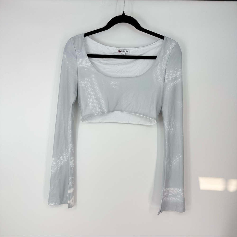 Xenasera Mesh Cropped Long Sleeve U Neck Top